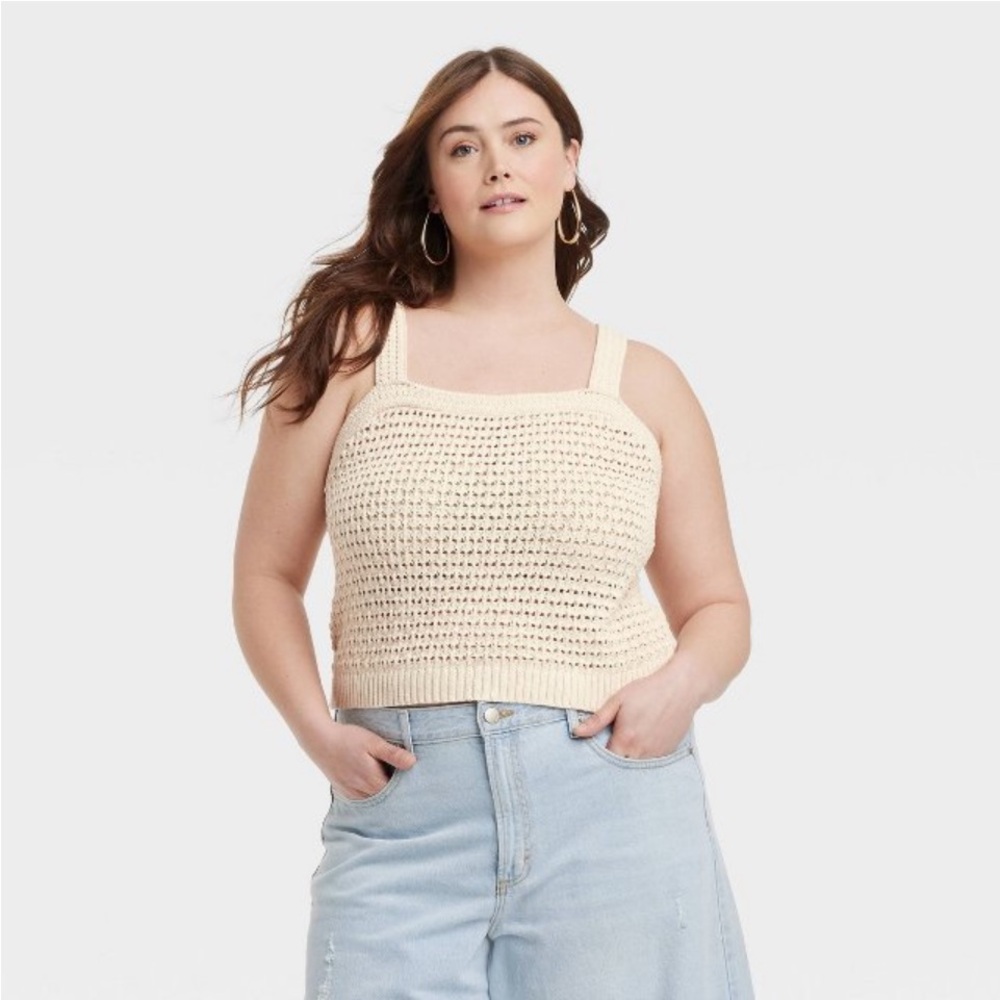 Women’s Openwork Sweaters Tank.   Cream.  XL